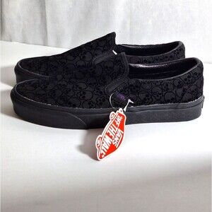 Vans Mens Classic Flocked Skulls Black on Black Velvet Burnout Sz 9 Women 10.5